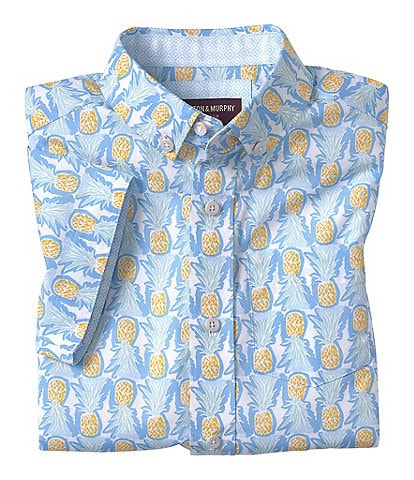 Johnston & Murphy Little/Big Boys 4-16 Short Sleeve Point Collar Chest Pocket Pineapple Print Shirt