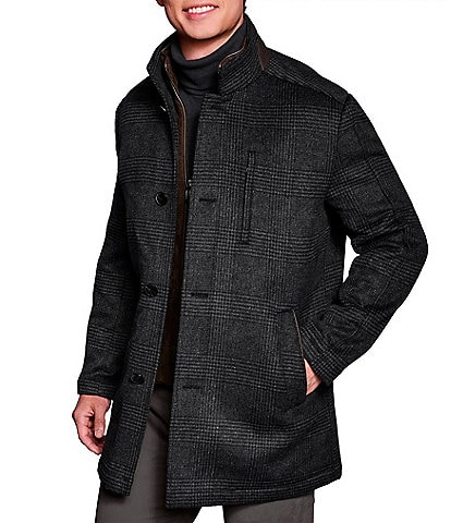 Johnston & Murphy Long Sleeve Upton Plaid Wool-Blend Car Coat