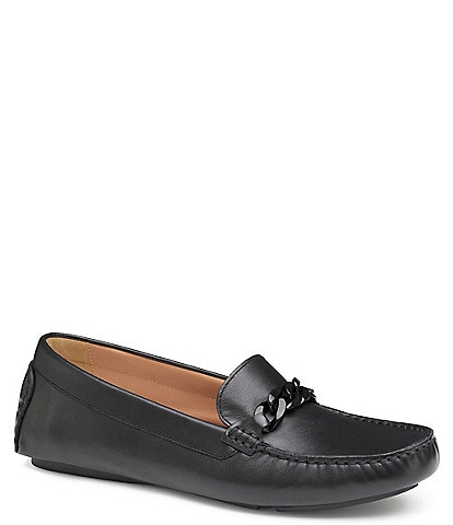 Johnston & Murphy Maggie Chain Detail Leather Flat Driving Loafers