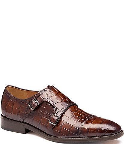 Johnston & Murphy Men's Sullivan Croco Embossed Leather Double Buckle Monk Strap Cap Toe Oxfords