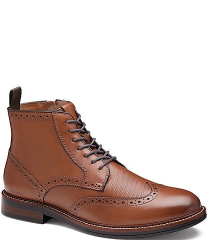 Johnston & Murphy Mens XC+ Durham Embossed Leather Brogue Detail Wingtip Shearling Waterproof Boots