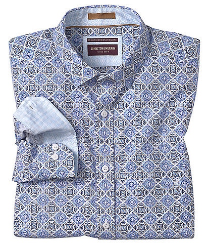 Johnston & Murphy Mosaic Tile Print Long Sleeve Woven Shirt