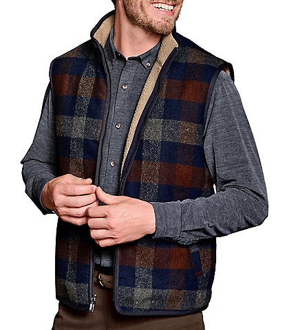 Johnston & Murphy Plaid Faux Sherpa Lined Vest