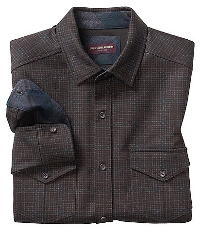 Johnston & Murphy Plaid Knit Long-Sleeve Woven Shirt