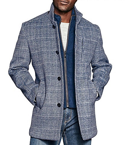 Johnston & Murphy Plaid Wool-Blend Blazer Coat With Bib