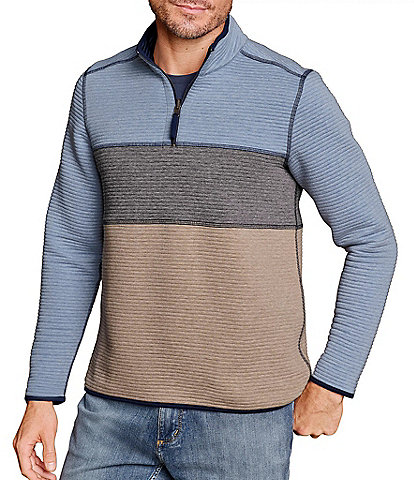 Johnston & Murphy Reversible Color Block Channel Quilted Quarter-Zip Pullover