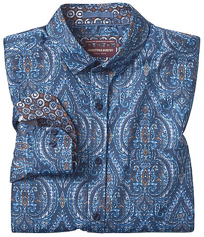 Johnston & Murphy Sateen Oversized Medallion Print Long Sleeve Woven Shirt