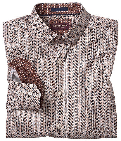 Johnston & Murphy Sateen Triangle Print Long Sleeve Woven Shirt