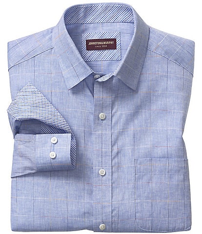 Johnston & Murphy Thin Windowpane Linen Blend Long-Sleeve Woven Shirt