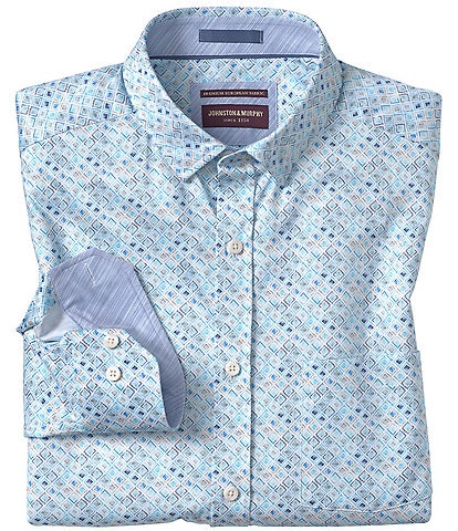 Johnston & Murphy Watercolor Diamond Print Long Sleeve Woven Shirt