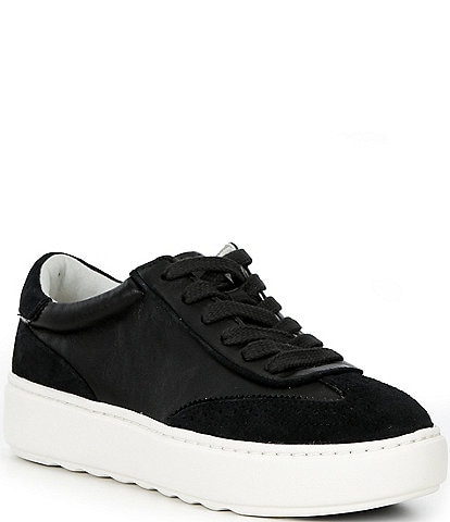 Johnston & Murphy Women's Cammie Leather and Suede Brogue Detail T-Toe Lace Up Platform Sneakers