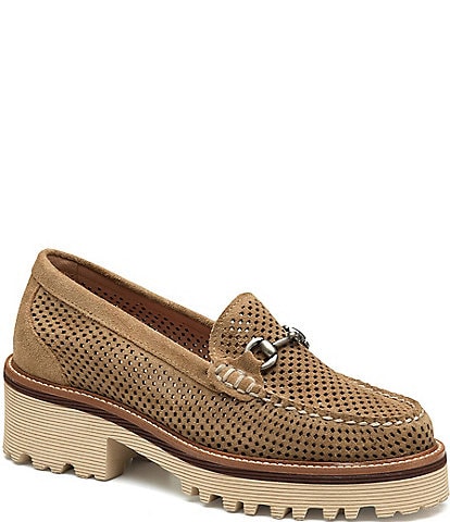 Johnston & Murphy Women's Emma Perforated Suede Bit Buckle Loafers
