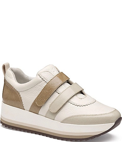 Johnston & Murphy Women's Gracie Leather and Patent Double Strap Platform Sneakers