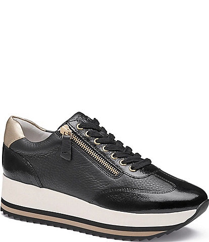 Johnston & Murphy Women's Gracie Leather and Patent Side-Zip Lace Up Platform Sneakers