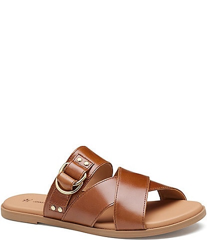 Johnston & Murphy Shayla Leather Cross-Band D-Ring Hardware Slide Sandals
