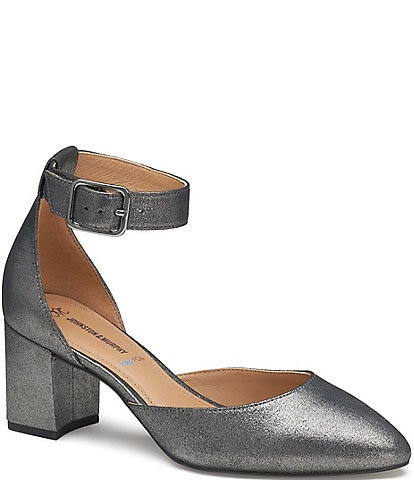 Johnston & Murphy Vicki Leather Ankle Strap Block Heel Pumps