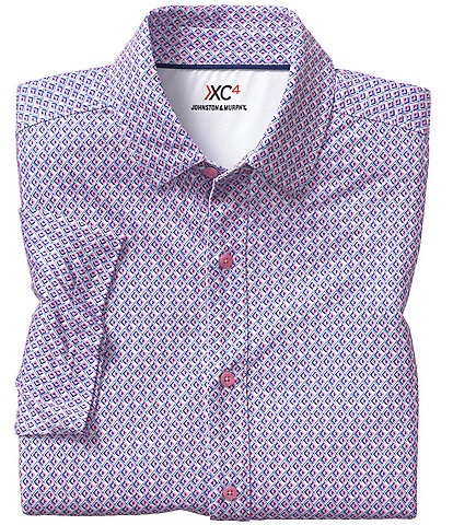 Johnston & Murphy XC4 Performance Stretch Diamond Dash Print Short-Sleeve Woven Shirt