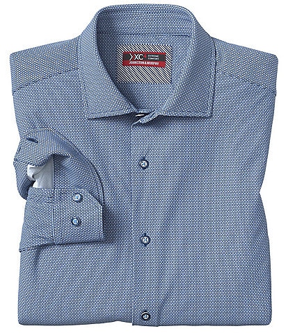 Johnston & Murphy XC4 Performance Stretch Knit Basketweave Print Long Sleeve Woven Shirt