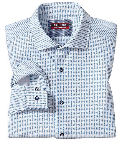 Johnston & Murphy XC4 Performance Stretch Knit Diamond Print Long Sleeve Woven Shirt