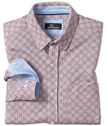 Johnston & Murphy XCFlex Birdseye Tile Print Long-Sleeve Woven Shirt