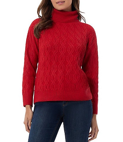 Jones New York Cable Knit Rib-Twist Turtleneck Long Sleeve Sweater