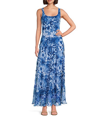 Jones New York Chiffon Sleeveless Multi Tier A-Line Maxi Dress