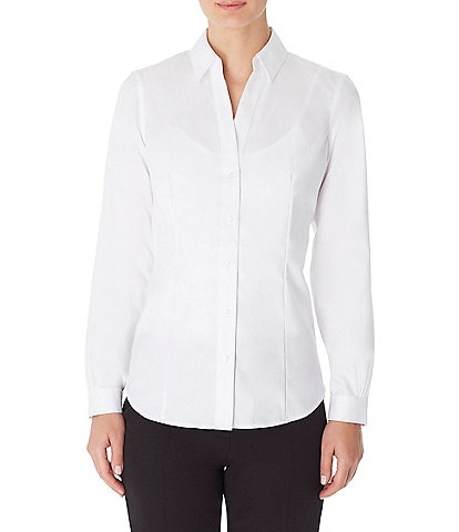 Jones New York Point Collar Long Sleeve Button Front Cotton Shirt