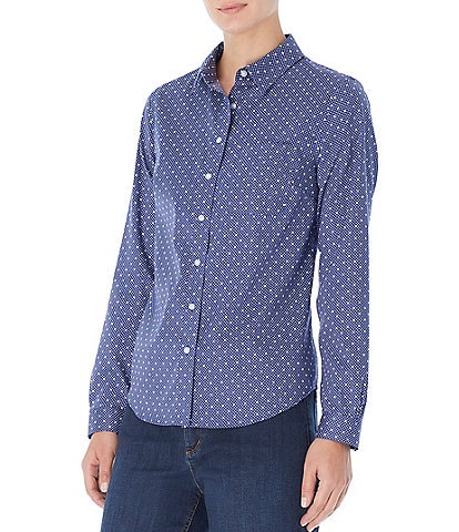 Jones New York Easy-Care Oxford Dot Print Point Collar Long Sleeve Button Front Shirt