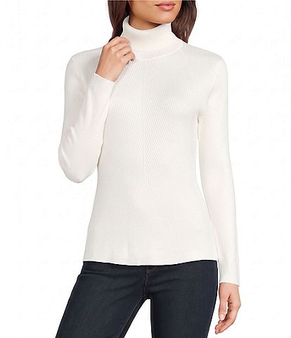 Jones New York Engineered Ribbed Knit Turtle Neck Long Sleeve Pullover Sweater