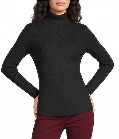 Jones New York Engineered Ribbed Knit Turtle Neck Long Sleeve Pullover Sweater