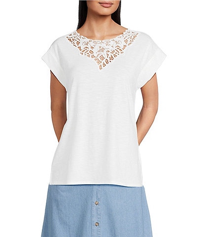 Jones New York Lace Trim Inset Dolman Sleeve Top