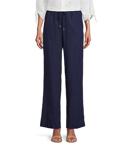 Jones New York Linen Blend Drawstring Straight Pants