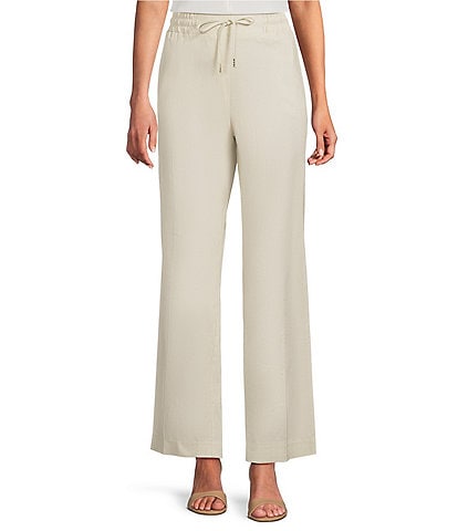 Jones New York Linen Blend Straight Leg Drawstring Pants