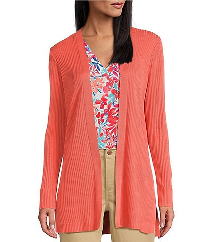 Jones New York Open Front Long Sleeve Ribbed Cardigan