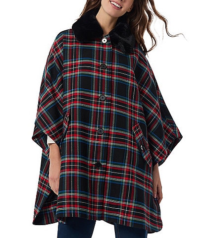 Jones New York Plaid Removable Combo Collar Button Up Poncho