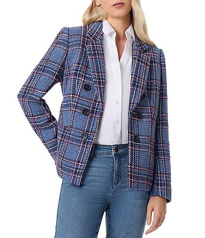 Jones New York Plaid Tweed Faux Double Breasted Blazer