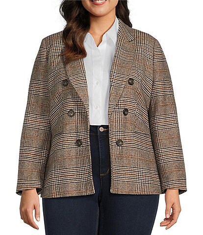 Jones New York Plus Size Brushed Classic Plaid Faux Double Breasted Jacket