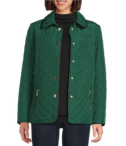 Jones New York Quilted Point Collar Front Snap Jacket