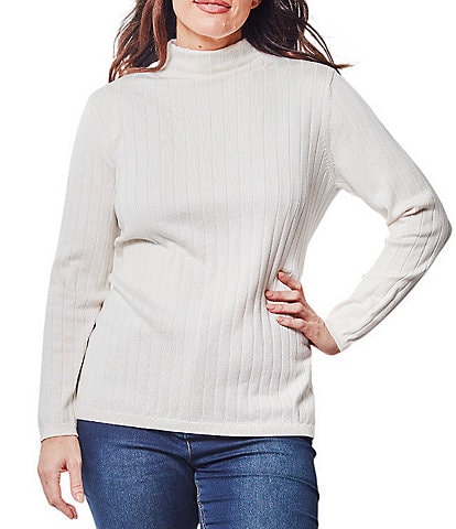 Jones New York Ribbed Knit Mock Neck Long Sleeve Pullover Sweater Top