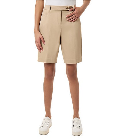 Jones New York Solid Cotton Sateen Flat Front Bermuda Shorts