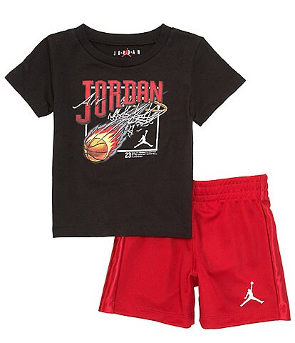 Jordan Baby Boys 12-24 Months Short Sleeve Court Air Jordan Tee & Tonal Color Block Mesh Short Set