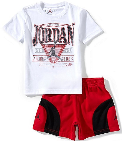 Jordan Little Boys Short Sleeve Flight Club Era T-Shirt & Color Block French Terry Shorts Set