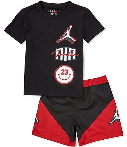 Jordan Little Boys 2T-7 Short-Sleeve Stacked Logo Graphic Jersey T-Shirt & Color Block Woven Shorts Set