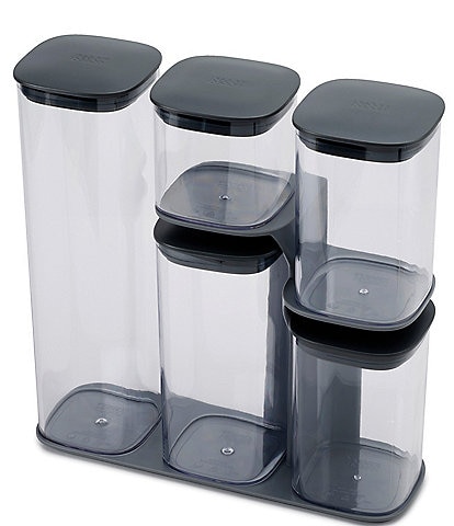 Joseph Joseph Podium 5-Piece Storage Jar Set with Stand- Grey