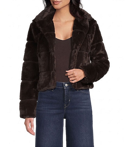 Jou Jou Faux Fur Notched Collar Crop Jacket