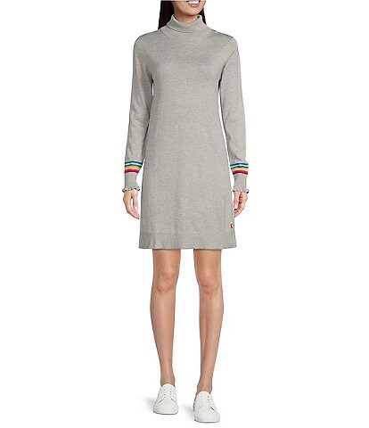 Joules Laurie Rainbow Stripe Roll Mock Neck Long Sleeve Knit Dress