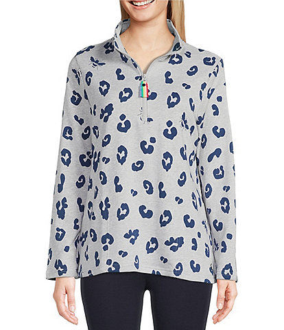 Joules Leopard Print Half Zip Funnel Neck Long Sleeve Sweatshirt