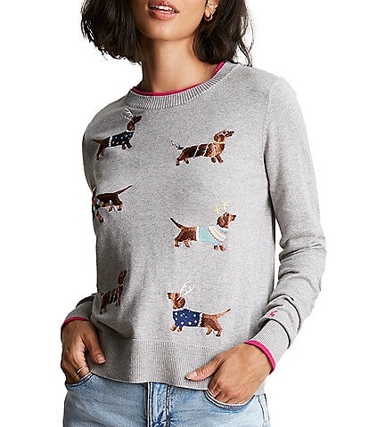 Joules Mariella Festive Fashion Dog Motif Intarsia Knit Long Sleeve Crew Neck Sweater