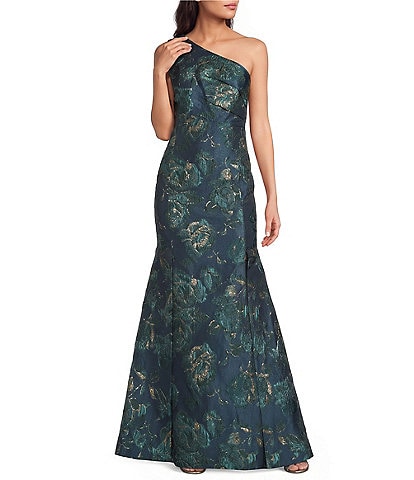 Js Collections Nocturne Bloom Metallic Jacquard One-Shoulder Mermaid Gown