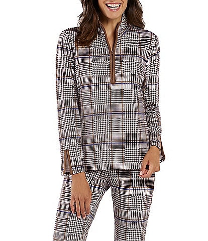 Jude Connally Aspen Glen Plaid Jude Cloth High Neck Long Sleeve Quarter Zip Top